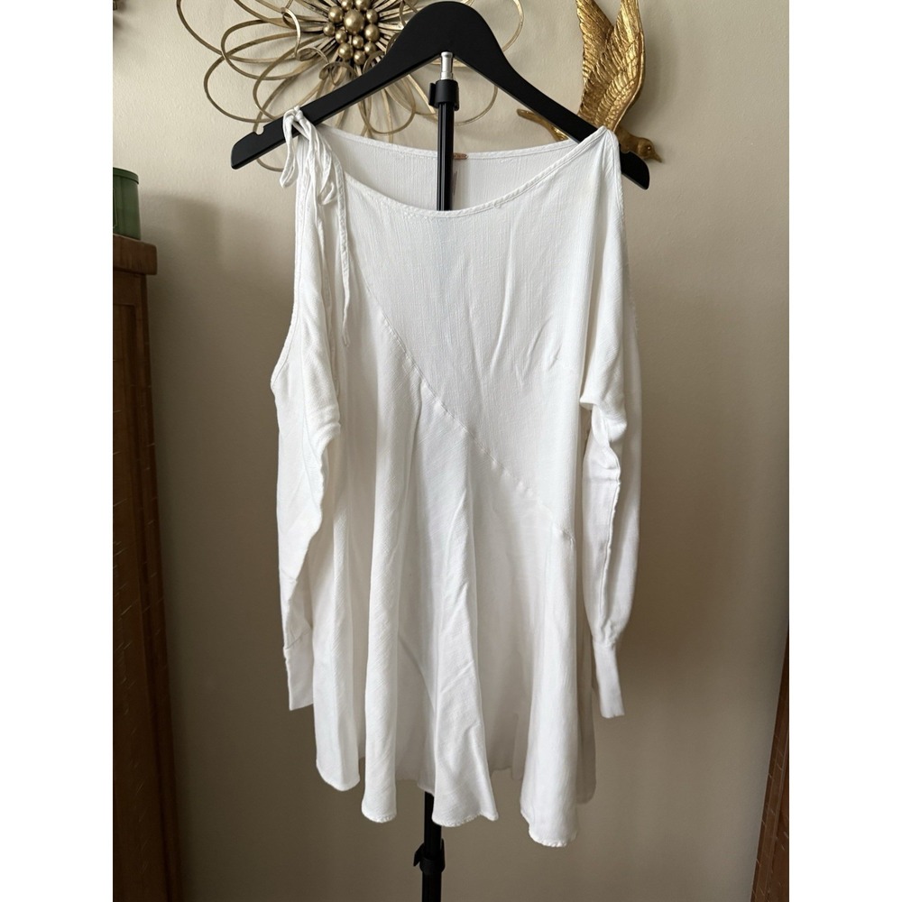 Free People White Tunic Dress Small‎ Cold Shoulder Boho Flowy Long Sleeve